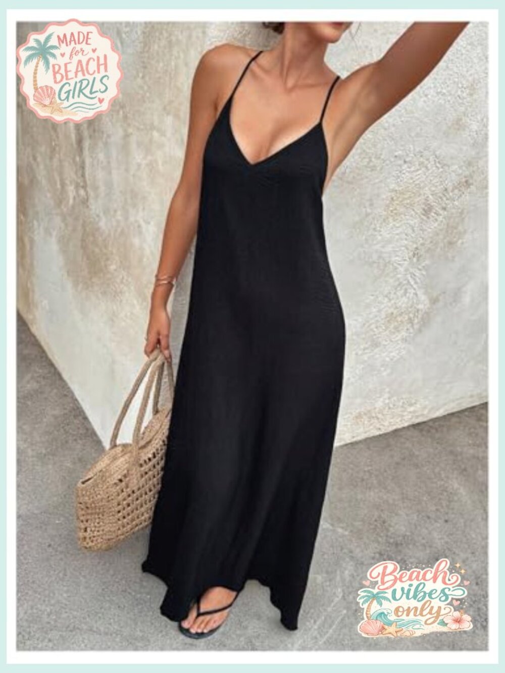 Backless Linen Maxi Dress - Open Back Summer Sundress Beach V-Neck Sleeveless - Picture 4 of 7